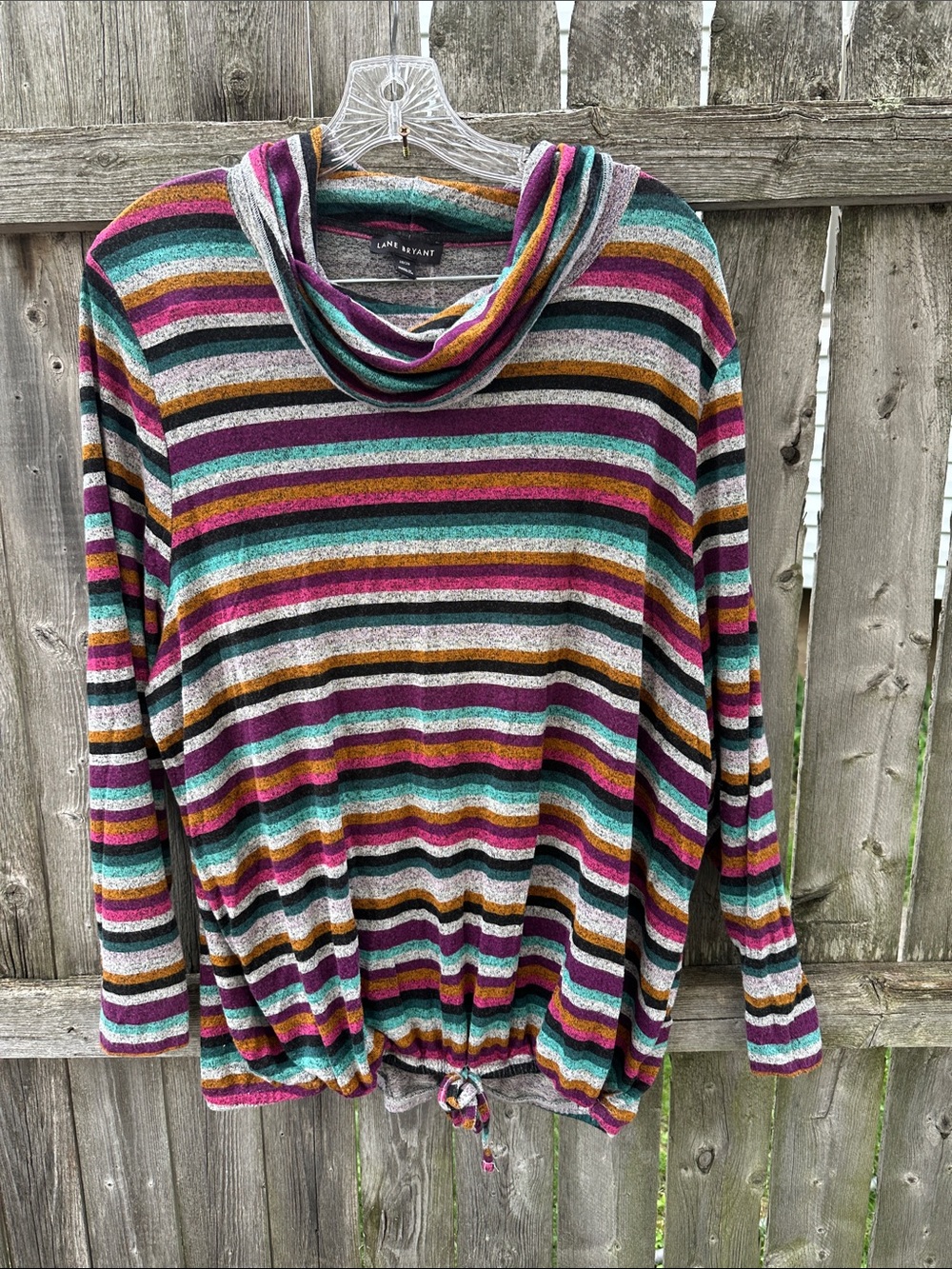 Lane Bryant Multicolor Striped Cowl Neck Sweater